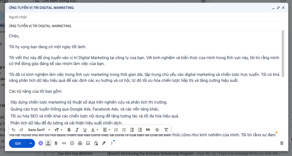 Email xin việc viết bằng AI